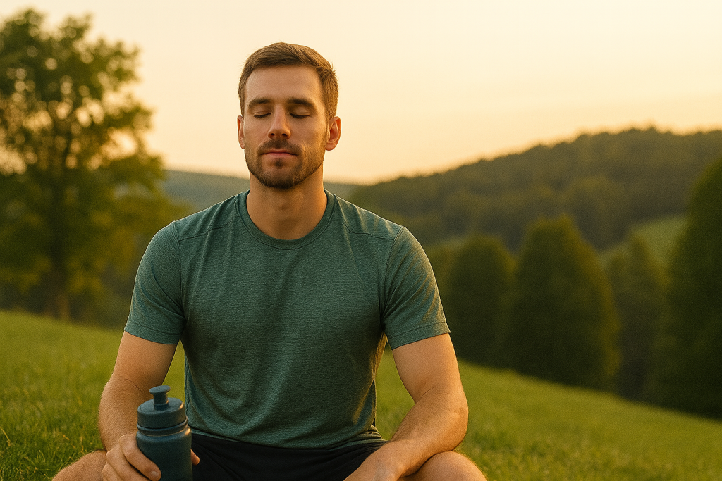 Psichinė ir fizinė sveikata: neatsiejamas duetas. Viskas, ką turite žinoti Jaunas vyras medituoja gamtoje saulėlydžio metu – proto ir kūno harmonija bei psichinės sveikatos stiprinimas